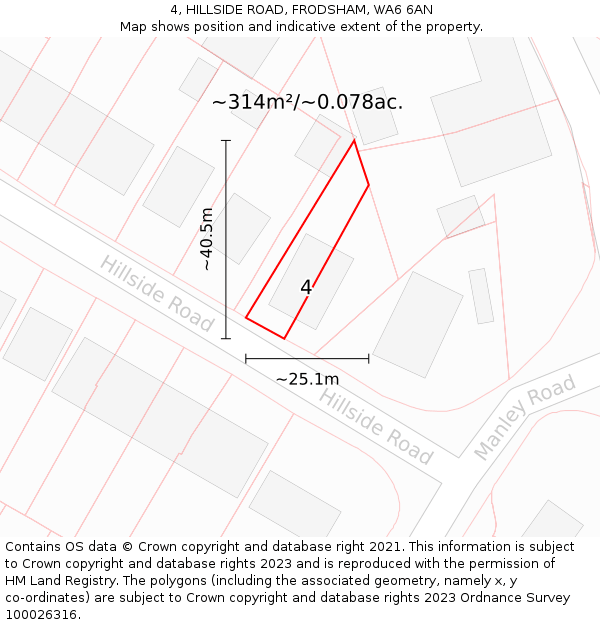 4, HILLSIDE ROAD, FRODSHAM, WA6 6AN: Plot and title map