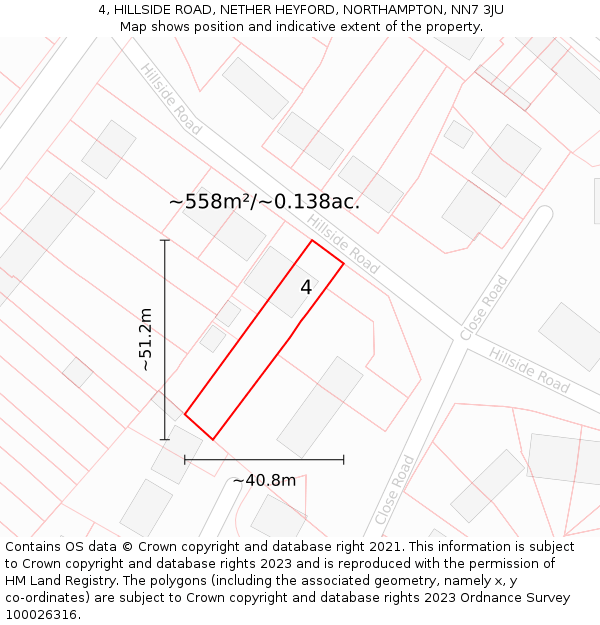 4, HILLSIDE ROAD, NETHER HEYFORD, NORTHAMPTON, NN7 3JU: Plot and title map