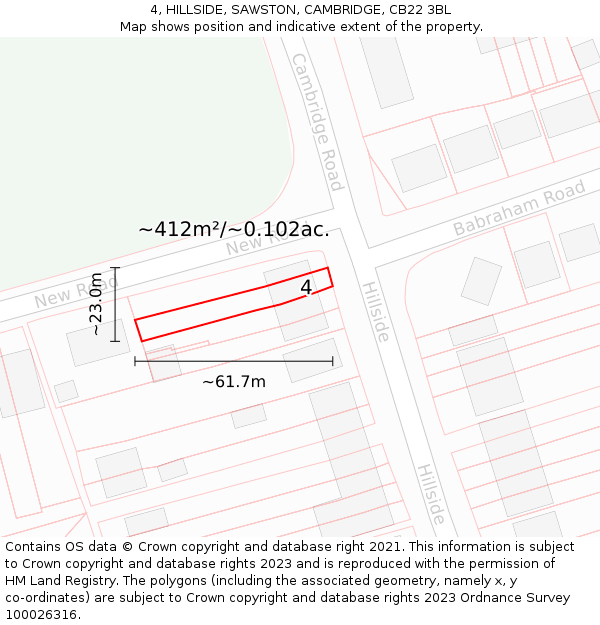 4, HILLSIDE, SAWSTON, CAMBRIDGE, CB22 3BL: Plot and title map
