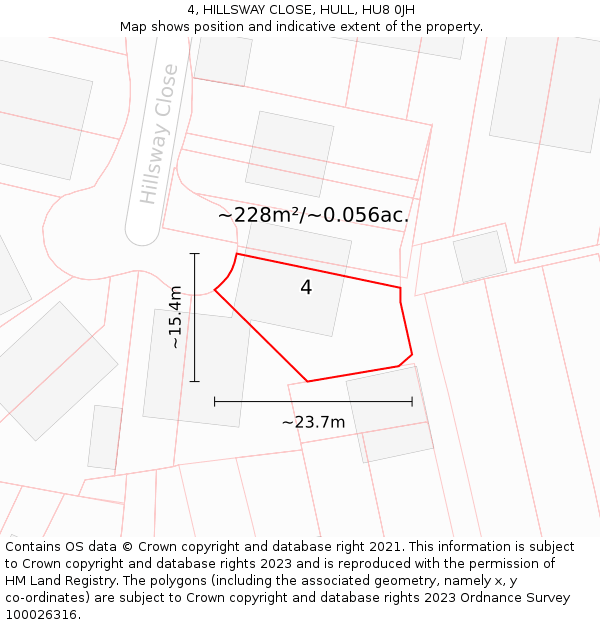 4, HILLSWAY CLOSE, HULL, HU8 0JH: Plot and title map