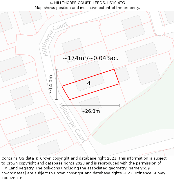 4, HILLTHORPE COURT, LEEDS, LS10 4TG: Plot and title map