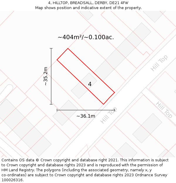 4, HILLTOP, BREADSALL, DERBY, DE21 4FW: Plot and title map