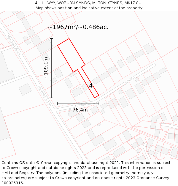 4, HILLWAY, WOBURN SANDS, MILTON KEYNES, MK17 8UL: Plot and title map
