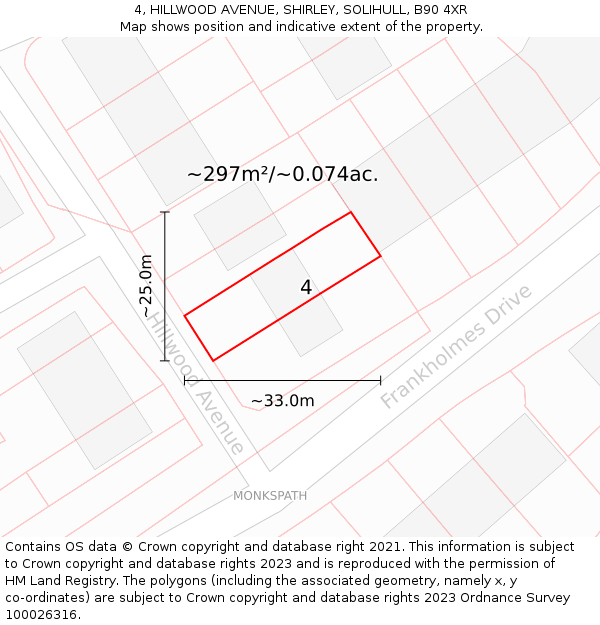 4, HILLWOOD AVENUE, SHIRLEY, SOLIHULL, B90 4XR: Plot and title map