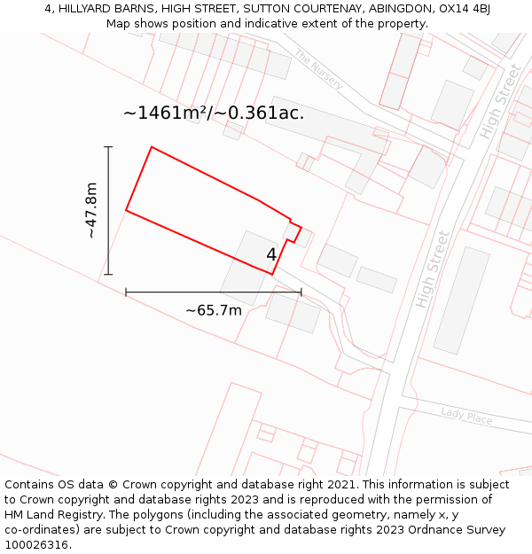 4, HILLYARD BARNS, HIGH STREET, SUTTON COURTENAY, ABINGDON, OX14 4BJ: Plot and title map