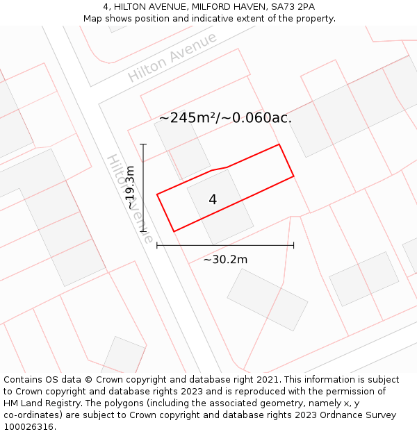 4, HILTON AVENUE, MILFORD HAVEN, SA73 2PA: Plot and title map