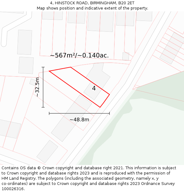 4, HINSTOCK ROAD, BIRMINGHAM, B20 2ET: Plot and title map