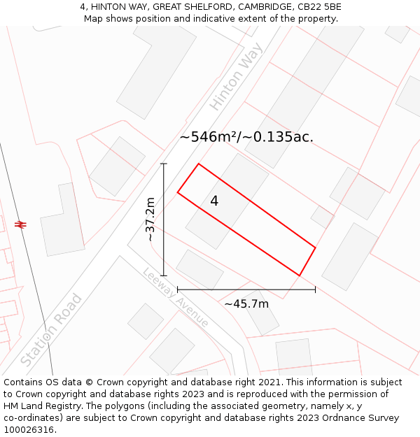 4, HINTON WAY, GREAT SHELFORD, CAMBRIDGE, CB22 5BE: Plot and title map