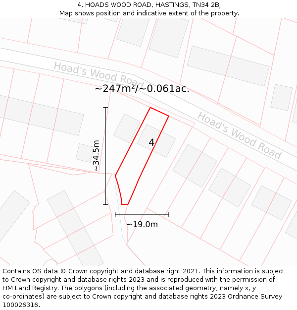 4, HOADS WOOD ROAD, HASTINGS, TN34 2BJ: Plot and title map