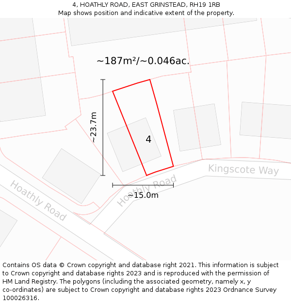 4, HOATHLY ROAD, EAST GRINSTEAD, RH19 1RB: Plot and title map