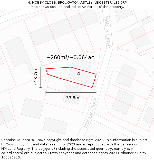 4, HOBBY CLOSE, BROUGHTON ASTLEY, LEICESTER, LE9 6RP: Plot and title map