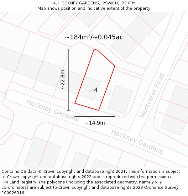 4, HOCKNEY GARDENS, IPSWICH, IP3 0RY: Plot and title map