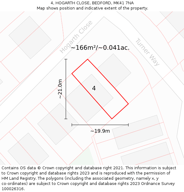 4, HOGARTH CLOSE, BEDFORD, MK41 7NA: Plot and title map