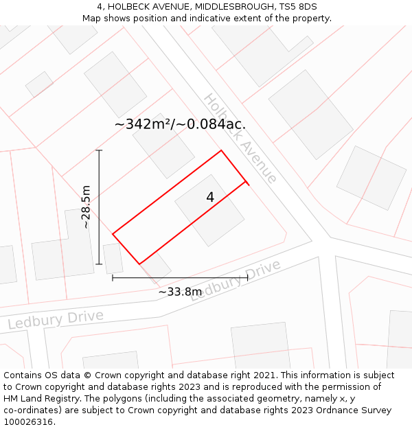 4, HOLBECK AVENUE, MIDDLESBROUGH, TS5 8DS: Plot and title map