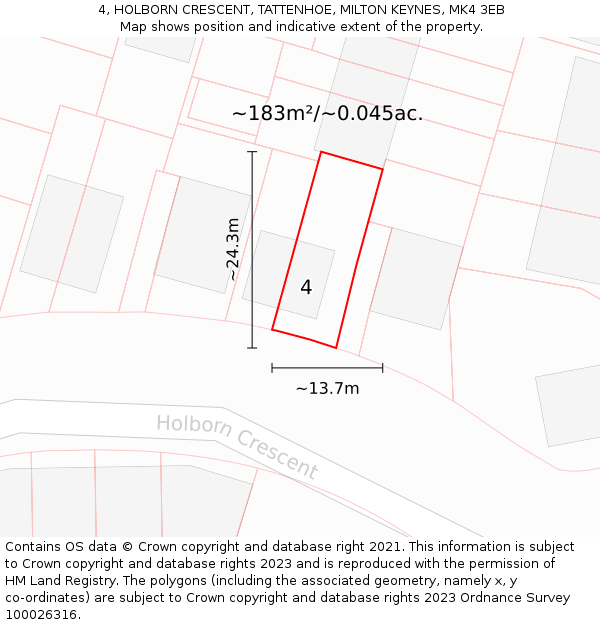 4, HOLBORN CRESCENT, TATTENHOE, MILTON KEYNES, MK4 3EB: Plot and title map