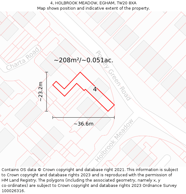 4, HOLBROOK MEADOW, EGHAM, TW20 8XA: Plot and title map