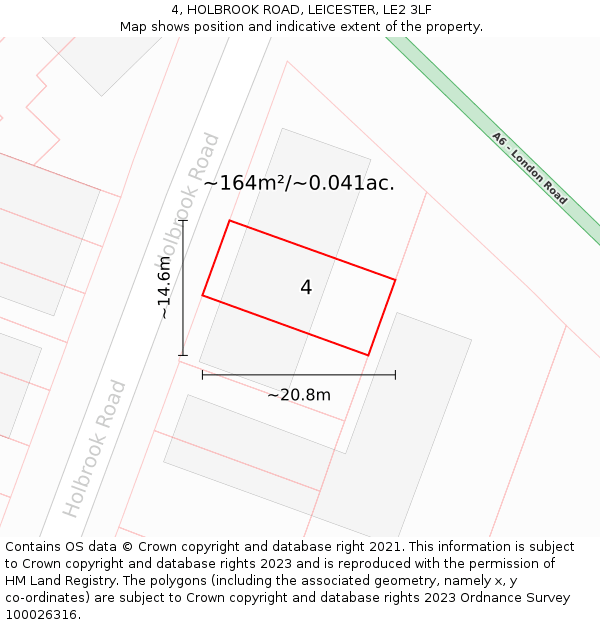 4, HOLBROOK ROAD, LEICESTER, LE2 3LF: Plot and title map
