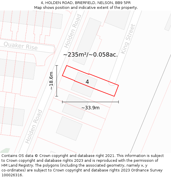 4, HOLDEN ROAD, BRIERFIELD, NELSON, BB9 5PR: Plot and title map