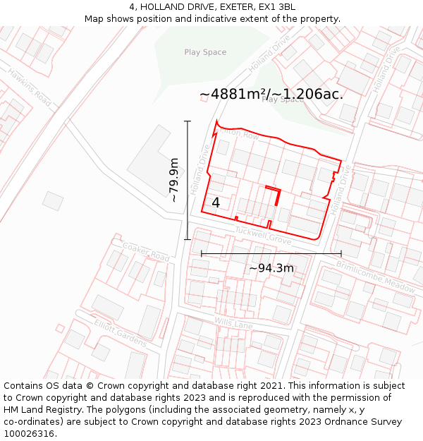4, HOLLAND DRIVE, EXETER, EX1 3BL: Plot and title map