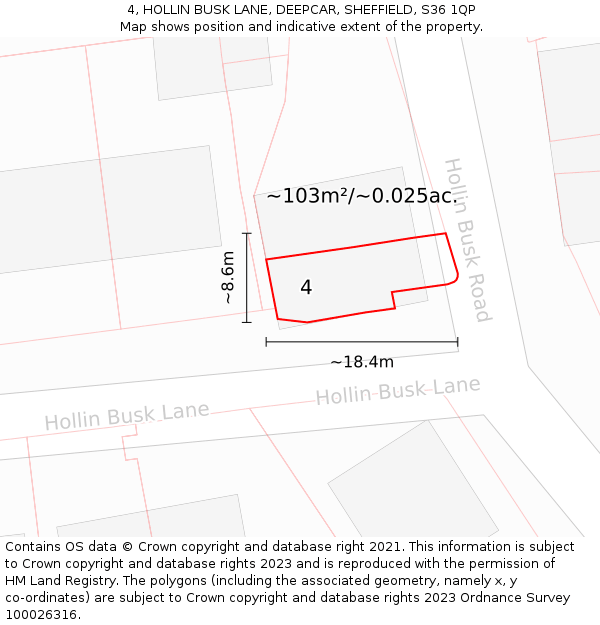 4, HOLLIN BUSK LANE, DEEPCAR, SHEFFIELD, S36 1QP: Plot and title map