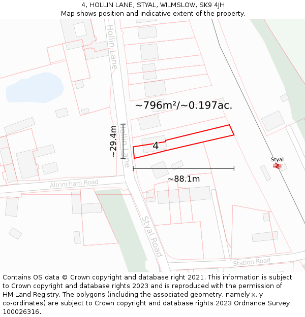 4, HOLLIN LANE, STYAL, WILMSLOW, SK9 4JH: Plot and title map