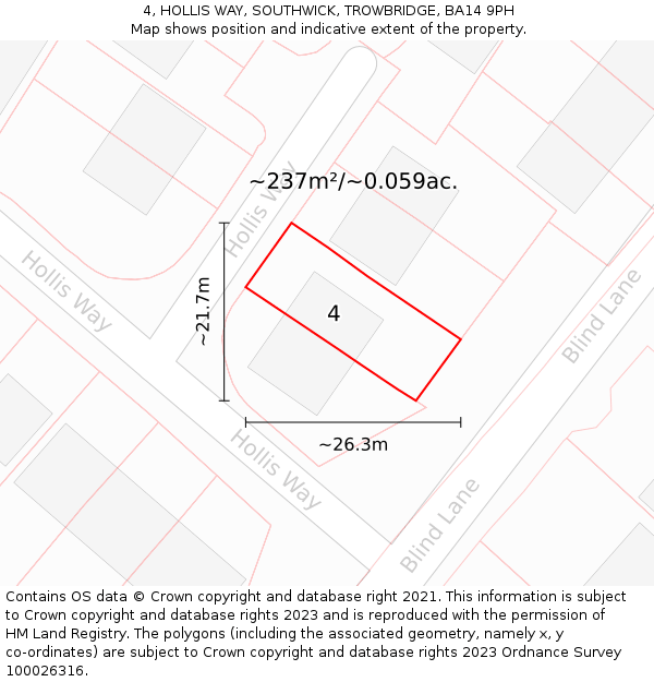4, HOLLIS WAY, SOUTHWICK, TROWBRIDGE, BA14 9PH: Plot and title map