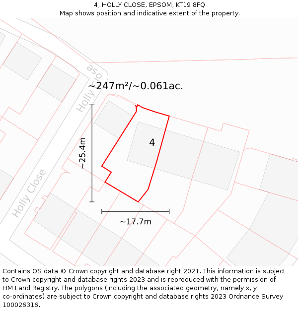4, HOLLY CLOSE, EPSOM, KT19 8FQ: Plot and title map