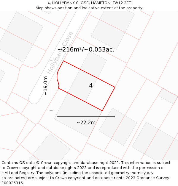 4, HOLLYBANK CLOSE, HAMPTON, TW12 3EE: Plot and title map