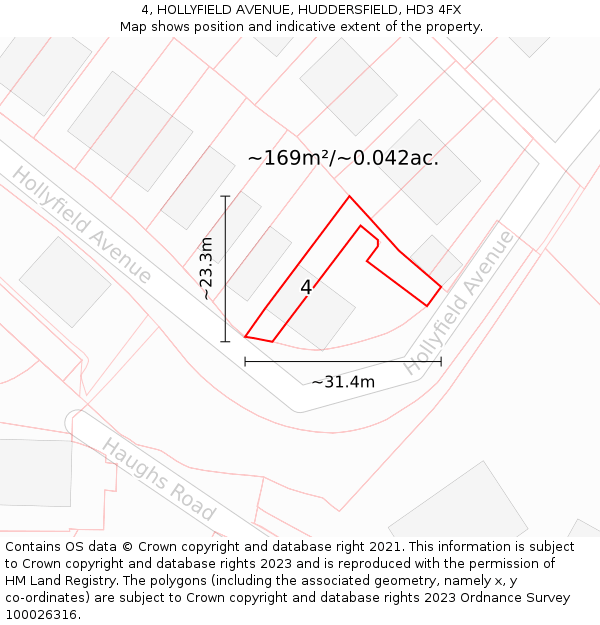 4, HOLLYFIELD AVENUE, HUDDERSFIELD, HD3 4FX: Plot and title map