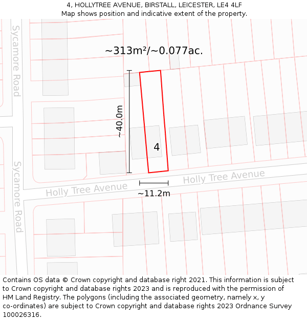 4, HOLLYTREE AVENUE, BIRSTALL, LEICESTER, LE4 4LF: Plot and title map