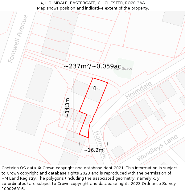 4, HOLMDALE, EASTERGATE, CHICHESTER, PO20 3AA: Plot and title map