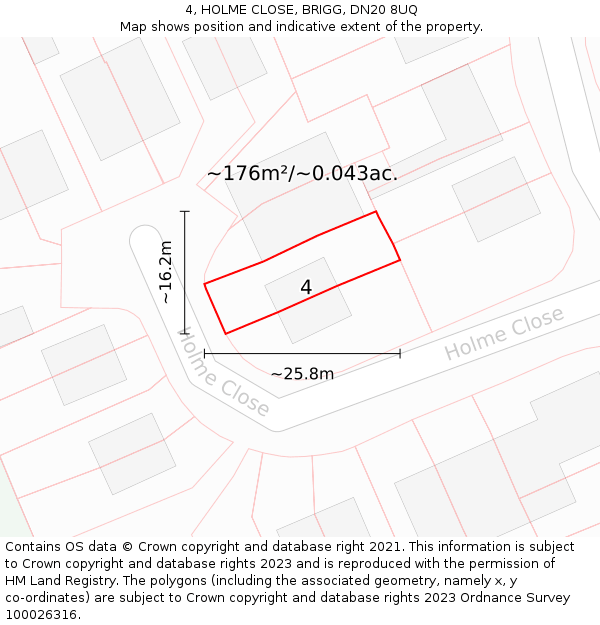 4, HOLME CLOSE, BRIGG, DN20 8UQ: Plot and title map