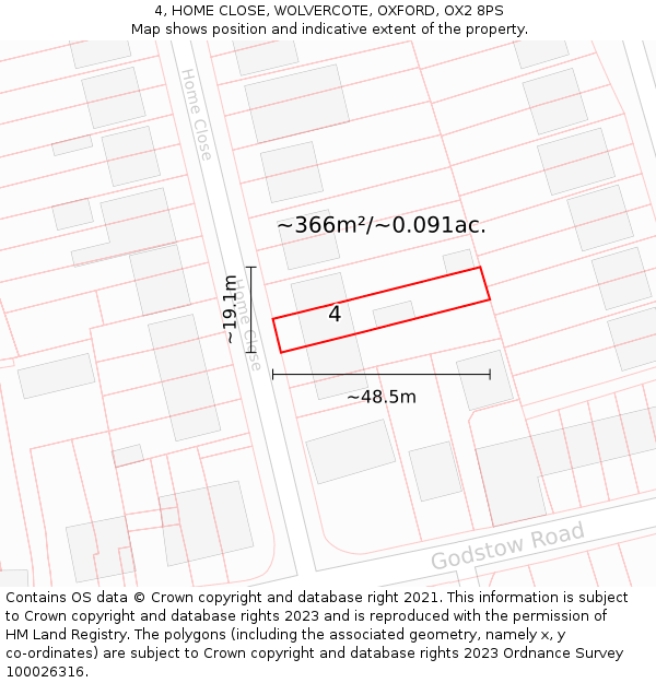 4, HOME CLOSE, WOLVERCOTE, OXFORD, OX2 8PS: Plot and title map