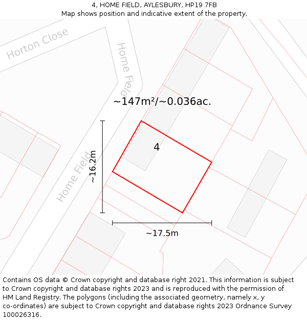 4, HOME FIELD, AYLESBURY, HP19 7FB: Plot and title map