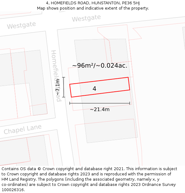 4, HOMEFIELDS ROAD, HUNSTANTON, PE36 5HJ: Plot and title map