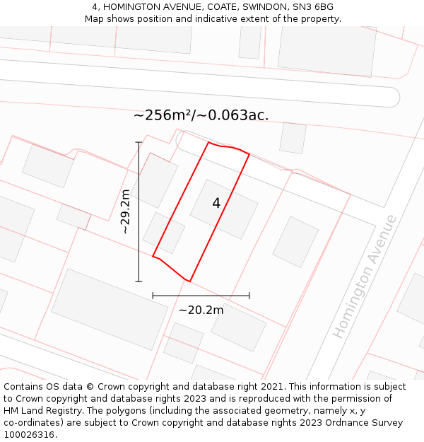 4, HOMINGTON AVENUE, COATE, SWINDON, SN3 6BG: Plot and title map