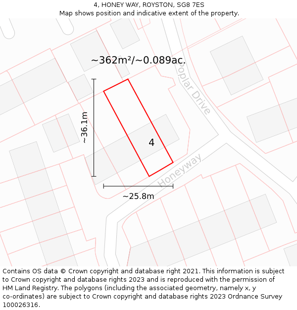 4, HONEY WAY, ROYSTON, SG8 7ES: Plot and title map