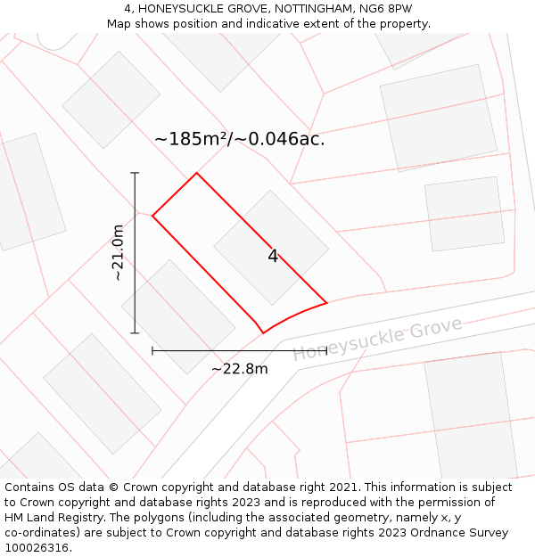 4, HONEYSUCKLE GROVE, NOTTINGHAM, NG6 8PW: Plot and title map