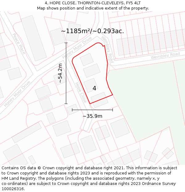 4, HOPE CLOSE, THORNTON-CLEVELEYS, FY5 4LT: Plot and title map