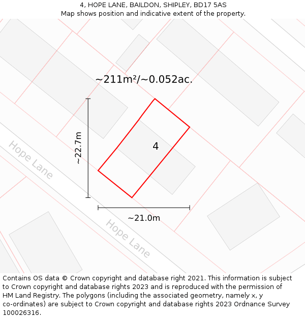 4, HOPE LANE, BAILDON, SHIPLEY, BD17 5AS: Plot and title map