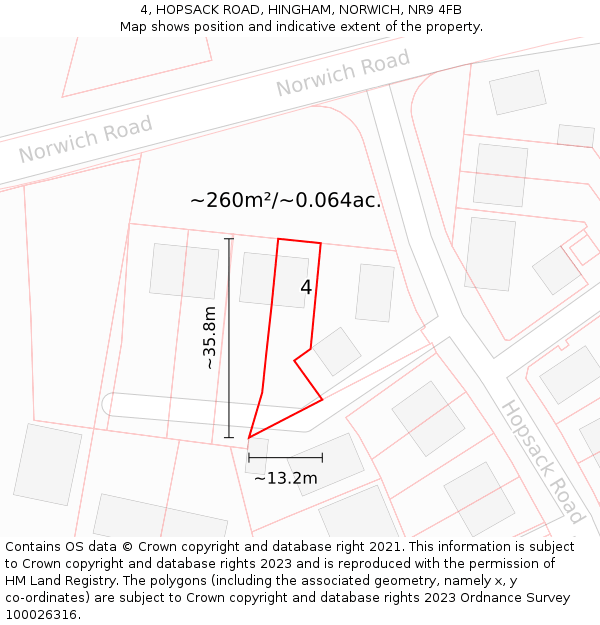4, HOPSACK ROAD, HINGHAM, NORWICH, NR9 4FB: Plot and title map