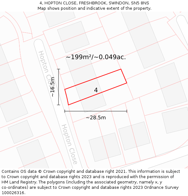 4, HOPTON CLOSE, FRESHBROOK, SWINDON, SN5 8NS: Plot and title map