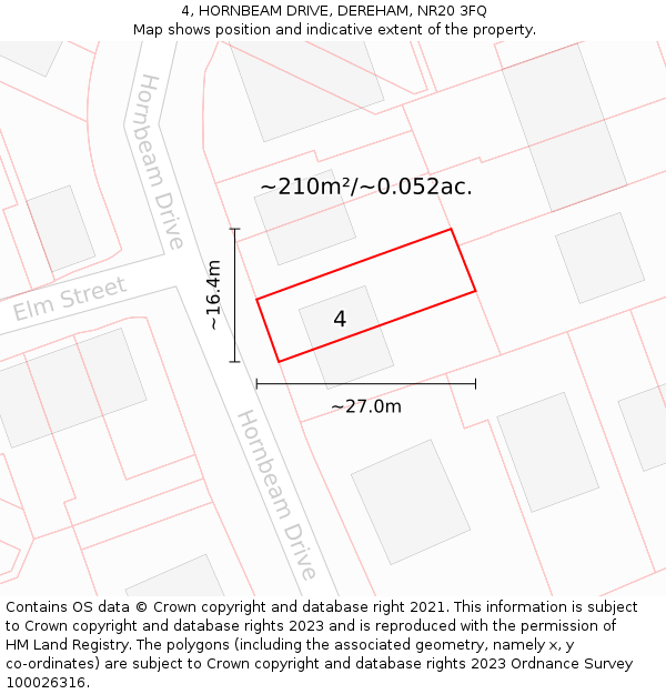4, HORNBEAM DRIVE, DEREHAM, NR20 3FQ: Plot and title map