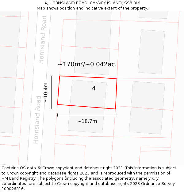 4, HORNSLAND ROAD, CANVEY ISLAND, SS8 8LY: Plot and title map