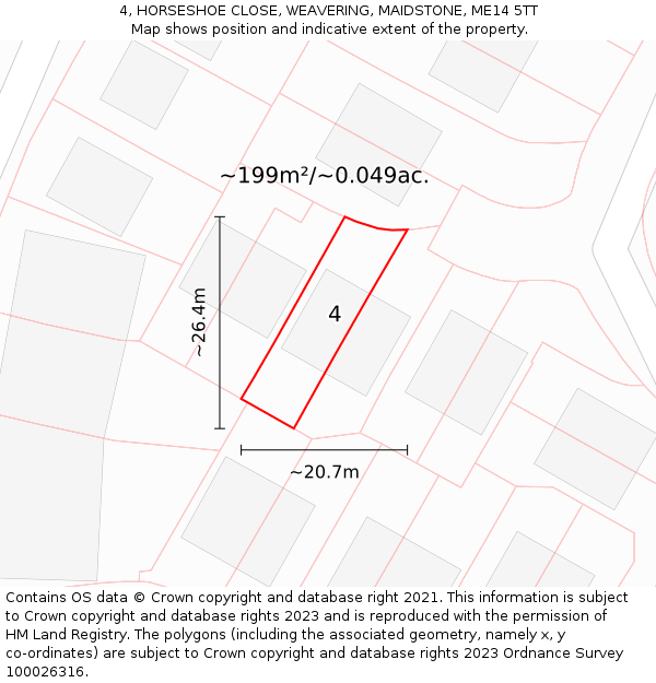 4, HORSESHOE CLOSE, WEAVERING, MAIDSTONE, ME14 5TT: Plot and title map