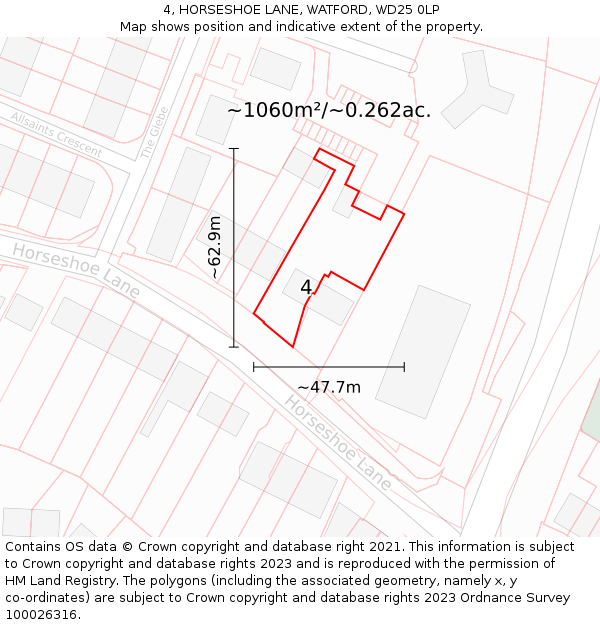 4, HORSESHOE LANE, WATFORD, WD25 0LP: Plot and title map