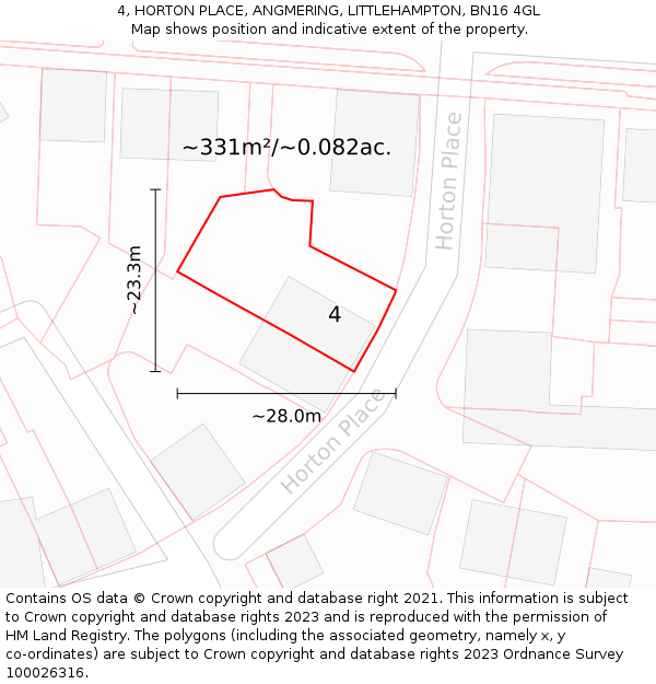 4, HORTON PLACE, ANGMERING, LITTLEHAMPTON, BN16 4GL: Plot and title map