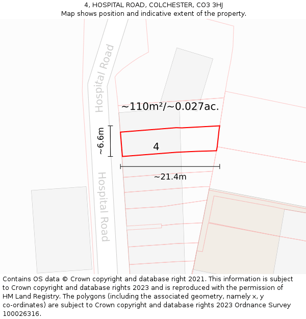 4, HOSPITAL ROAD, COLCHESTER, CO3 3HJ: Plot and title map