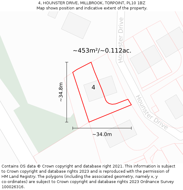 4, HOUNSTER DRIVE, MILLBROOK, TORPOINT, PL10 1BZ: Plot and title map