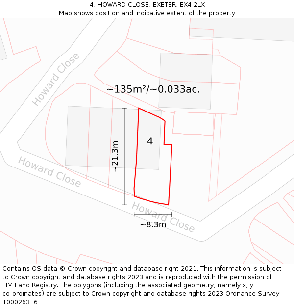 4, HOWARD CLOSE, EXETER, EX4 2LX: Plot and title map